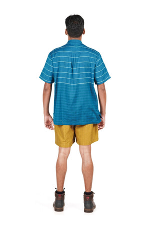Peacock Blue Striped Cotton Shirt