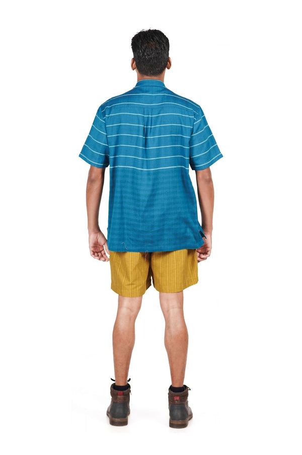Peacock Blue Striped Cotton Shirt