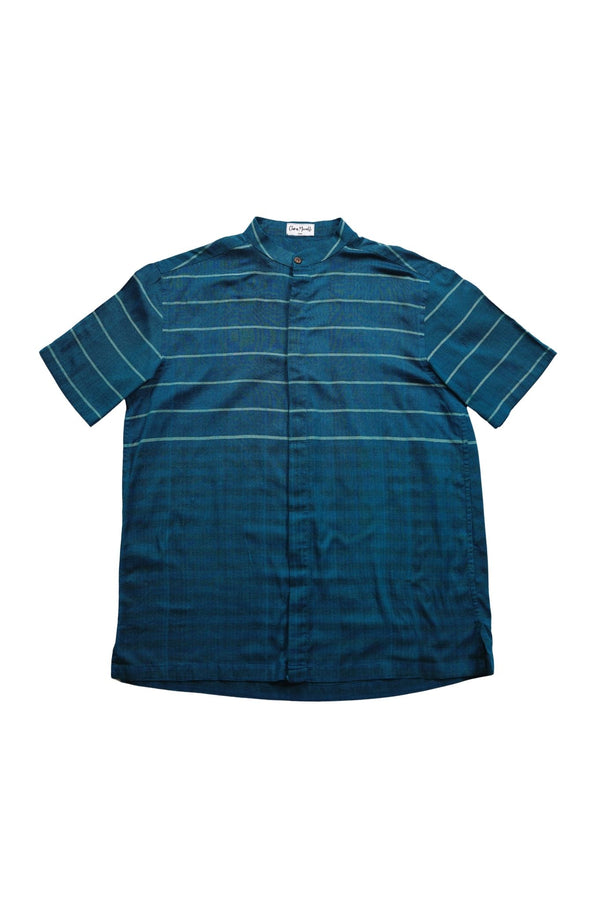 Peacock Blue Striped Cotton Shirt